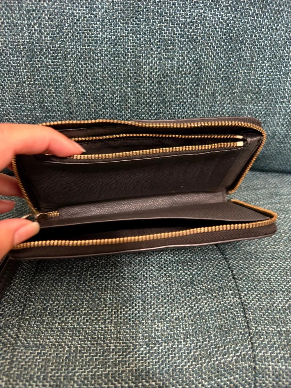 Coach Black Patent Signature Wristlet with Gold Logo